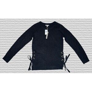 Moral Fiber Y2K Punk Tunic Sweater Women LG Black Tie Sleeves Grunge Rock Gothic